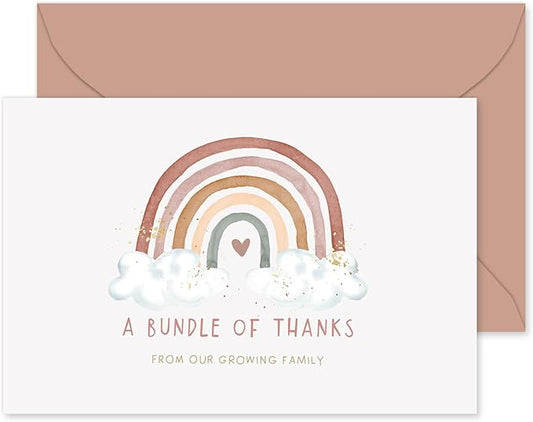 Whaline 50 Pack Baby Shower Thank You Cards Bulk Boho Rainbow Thank You Note Cards with Envelopes Stickers Blank Card for Baby Shower Fall