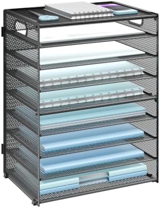 WALI Desk File Organizer, 9 Tier Desktop Paper Letter Tray Organizer with Handle, Office Desk Accessories & Workspace Organizers for Office, Home, School Supplies, 1 Pack, Black by WALI