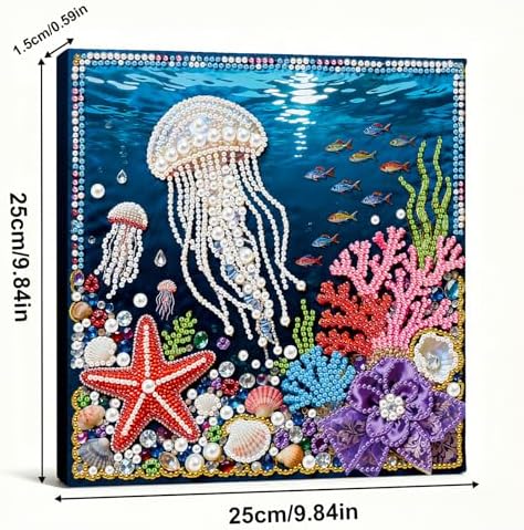 ARTopet DIY Pearl Painting Kit with Frame Gemstone Pearl Diamond Dots Beads Canvas Art Craft for Adult Beginners Display for Tabletop and Wall Mounting Home Decor-Jellyfish - Image 5