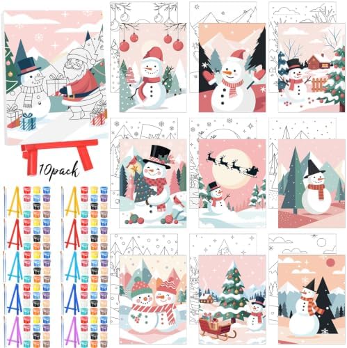 Blosssound 10 Set Pre Printed Canvas for Painting 5x7", Pink Snowman by Blosssound