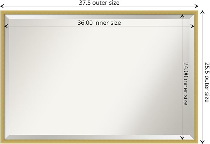 Amanti Art Gold Wall Mirror 25x37 Svelte Polished Gold Rectangle Bathroom Mirror for Wall Decor Living Room, Large Modern Wood Frame, Hangs Horizonally and Vertically, Bathroom Decor, Beveled Edge