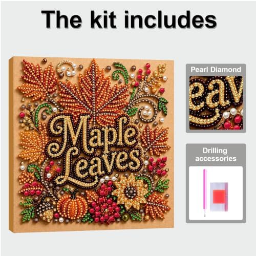 DIY Pearl Painting Kit for Adults, Maple Autumn Fall Art with Wood Frame, 20x20cm Self-Adhesive Pearl Diamond Craft, Autumn Wall Decor Gift for Women, Beginners Relaxing Hobby Kit - Image 5