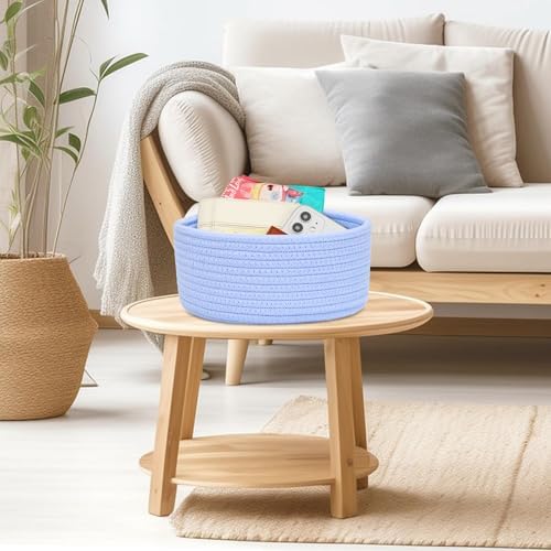 ABenkle Small Woven Basket, Empty Tiny Shallow Storage Basket, Mini Cotton Rope Baskets, Round Decorative Hamper, Basket Storage Bins for Toys, Spa, Socks, Nursery, Living Room - Image 3