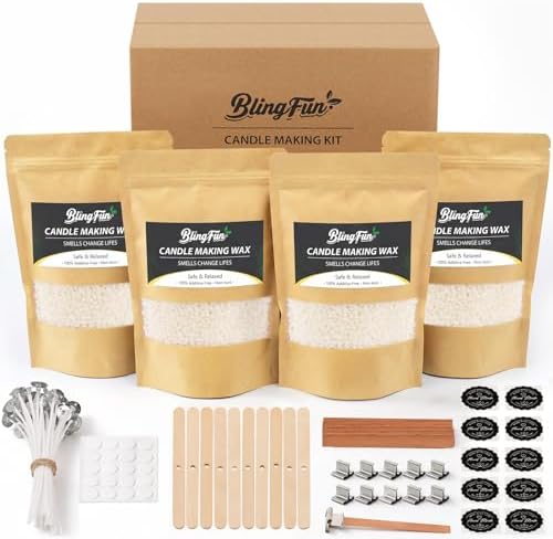 Blingfun Soy Wax for Candle Making - DIY Candle Making Supplies with Natural 2LB Soy Wax, Candle Wicks, Wick Holders, Premium Candle Wax for DIY Candle Crafting (2LB) by Blingfun