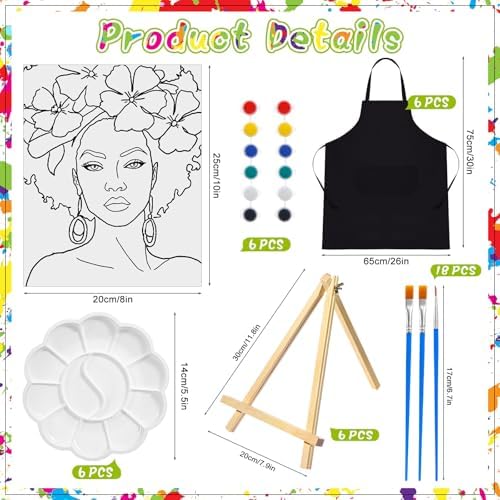Motipuns 6 Set Pre Drawn Canvas for Painting for Adults Sip and Paint Kit with Easels 8 x 10 Inches Paint Party Kit with Printed Canvas Paints Brushes Palette Apron(Beauty and Flowers) - Image 2