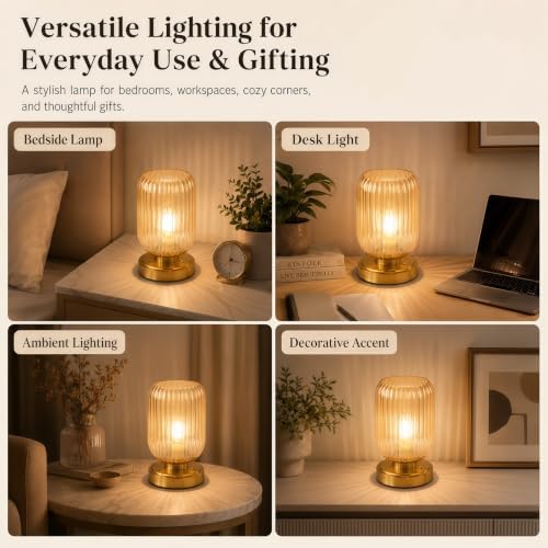 Cordless Glass Table Lamp, 3 Color Modes & Stepless Dimming, Amber - Image 7