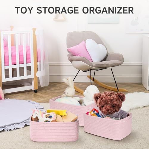 3 Pack Small Storage Baskets for Organizing, 11.8×7.8×5.1", Mixed Pink - Image 4