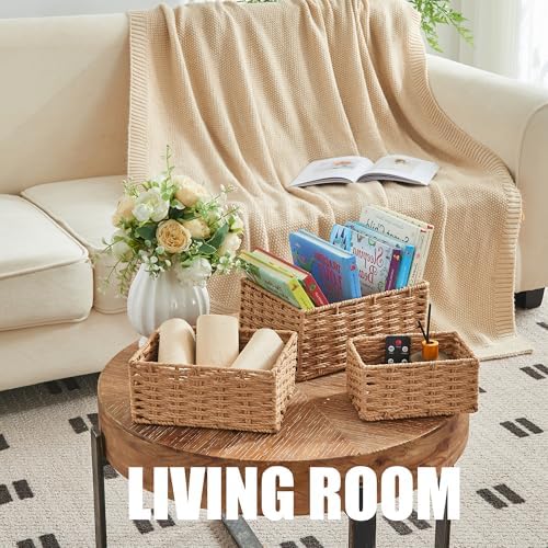 Small Wicker Basket for Organizing, Woven Storage Basket Sets of 3 - Image 2