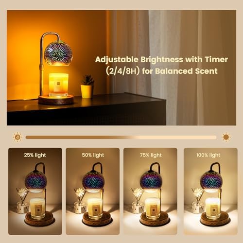 Glocusent Candle Warmer Lamp with Timer, Dimmable, Adjustable Retro 2 Bulbs - Image 3