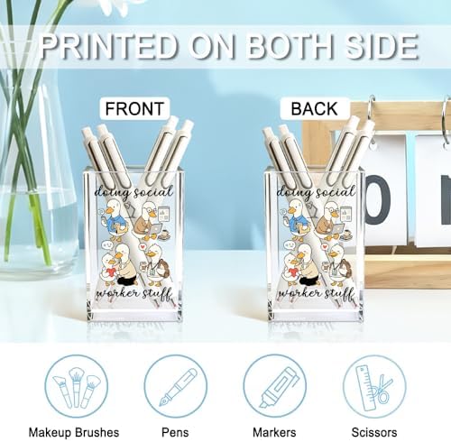 Doing Social Worker Stuff Acrylic Cosmetic Pencil Holder Cup, Silly Goose Pen Holder for Office Desk Accessories for Social Worker, MSW Appreciation Gifts, Marker Holder, MSW Thank You Gifts - Image 3