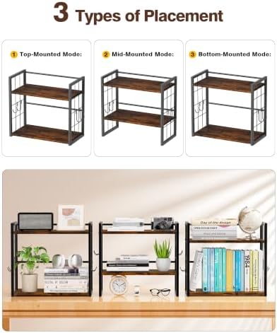 2-Tier Desktop Bookshelf, Desk Shelf Organizer, Rustic Brown - Image 4