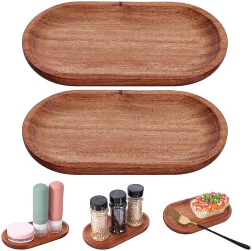 Oval Small Wood Tray, 2 Pack Oval Wooden Small Serving Tray with Edge, Wood Plates for Food Salad Dessert Fruit Bread Kitchen Counter Coffee Bar Bathroom Vanity Organizer by Unknown