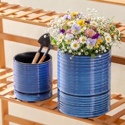 HASENSE Ceramic Self Watering Pots for Indoor Plant, 6 Inch Planter with Drainage Hole & Water Storage Saucer for Indoor & Outdoor Plants, Reactive Glaze Blue - Image 6