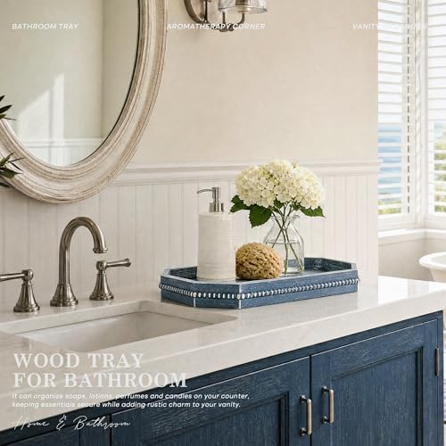 EOSAHR Pine Wood Decorative Tray: Serving Tray for Rustic Room Decor, Blue - Image 4
