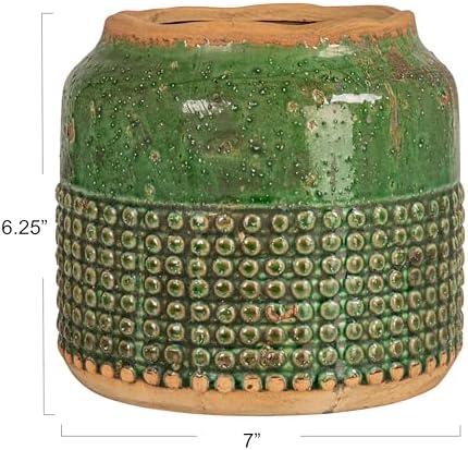 Creative Co-Op Round Terra-Cotta Hobnail Planter Vase with Heavily Distressed Finish, Green - Image 2