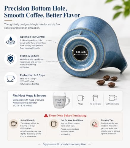 Gomakren Pour Over Coffee Dripper, Single-Hole Cone Brewer, Slate Blue - Image 5