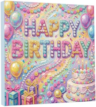 ARTopet DIY Pearl Painting Kit with Frame 9.84x9.84IN Birthday Theme Gemstone Diamond Dots Beads Art Craft for Adult Beginners Display Tabletop Wall Mounting Home Decor-Birthday02 by ARTopet