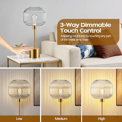 Glass Table Lamp for Living Room, Modern Gold Clear Bedroom Bedside Lamp - Image 2
