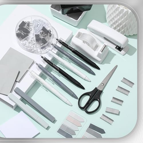 Kosiz 27 Pcs Black and White Desk Accessories Gift for Aesthetic Desk Organizer White Office Supplies Pen Holder Sticky Notes Stapler Binder/paper Clips Scissor Staple for Back to School(Classics) - Image 6