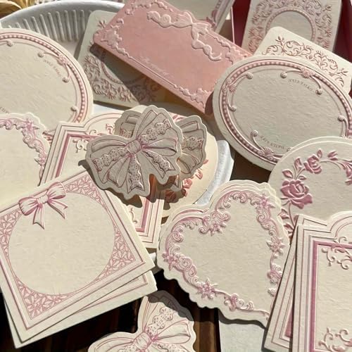 Vintage Embossed Kraft Scrapbook Notebook Paper, Mini Pink Journaling Scrapbooking Supplies Kit Aesthetic Decorative Floral Bow Blank Cards Craft Textured Paper, 30 Sheets Cute Bullet Journal Gifts - Image 3