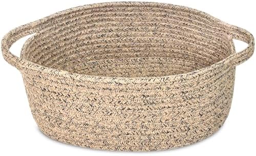ABenkle Small Basket with Handles, Boho Decorative Rope Woven Dog Cat Toy Storage Bin Shelf Storage Organizer, Easter Christmas Gift Basket, 12"x8"x5" by ABenkle
