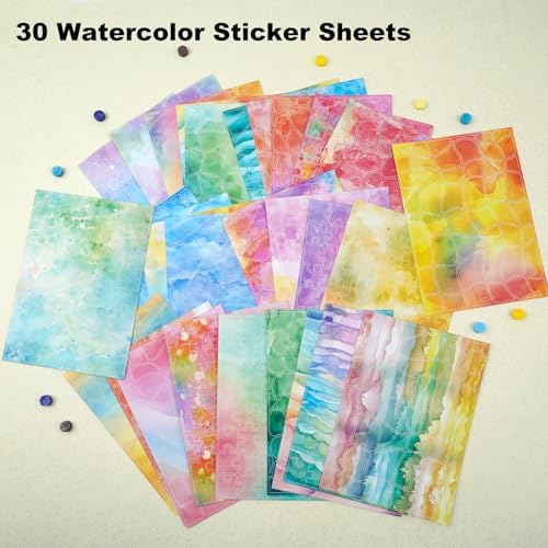 30 Sheets Puzzle Pre-Cut Washi Stickers, Featuring Abstract Watercolor, Pastel Gradient and Geometric Designs for Scrapbooking, Bullet Journaling, DIY Crafts - Image 2