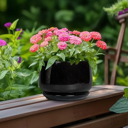 G EPGardening 6 Inch Planter, Ceramic Pot for Plants, Black - Image 4