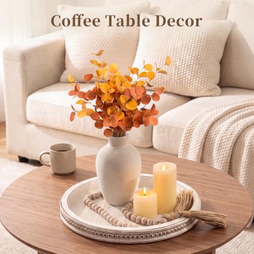 Hanobe Decorative Tray for Coffee Table: 11.8" Round Whitewashed Wood Tray for Rustic Farmhouse Living Room Kitchen Island Entryway Home Decor - Image 2
