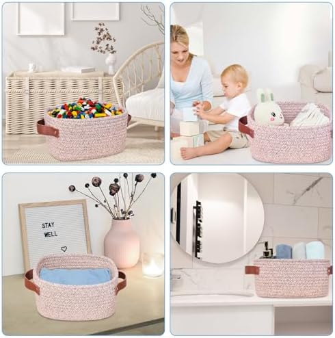 ABenkle Small Storage Basket, Mini Baskets with Handle, Cute Cotton Woven Baskets for Shelves, Boho Decorative Toy Storage Bin for Nursery, Spa, Empty Gift Basket - XS, Mixed Brown - Image 7