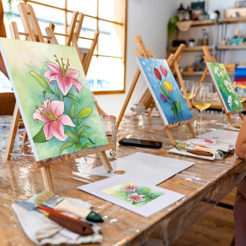 4 Pack Sip and Paint Kit, Pre Drawn Canvas for Painting for Adults Pre Printed Canvas to Paint Party Supplies Girls Night Games Date Night Art Set Flower Theme 12x16 in - Image 3