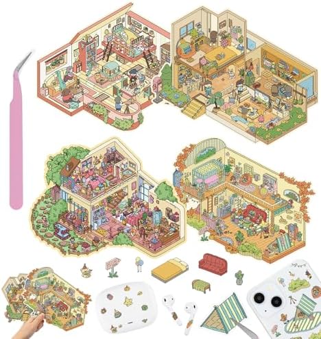 4 Sets DIY 3D House Stickers, Large Size Fun DIY Stickers Scene by pindda