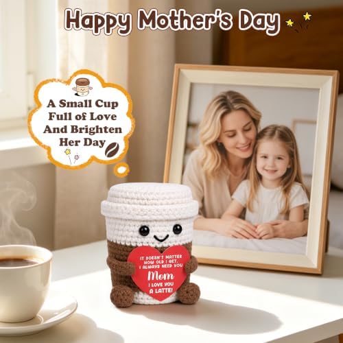 Mom Birthday Gifts from Daughter Son Kids, Christmas Mom Gifts for Step Bonus Moms Mother Mama Mummy, I Love You Mum Funny Small Cute Handmade Crochet Coffee Mug Cup Mother Present - Image 3