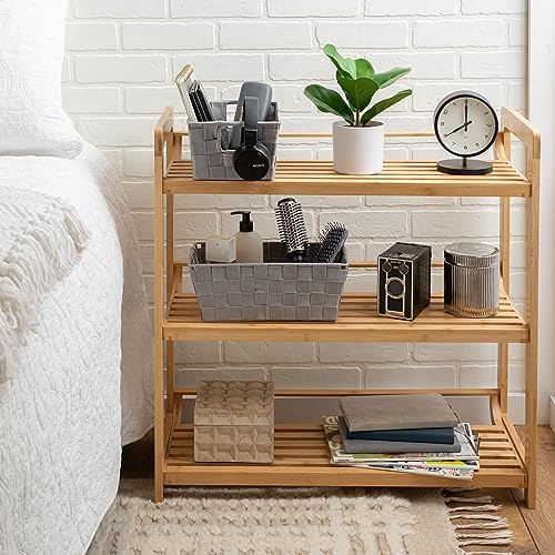 Simplify 2 Pack Small Woven Storage Shelf Basket | Organization | Bathroom | Accessories | Heather Grey - Image 3