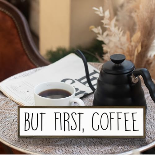 Coffee Signs for Coffees Station Decor, Farmhouse Table Shelf Decoration, Wall Art for Home Office Kitchen, Rustic Wooden Hanging Sign, But First Coffee Signs, 17.8x4x1.2 inches - Image 5