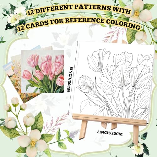Affrolling 12 Pcs Pre Drawn Canvas for Painting for Adults 8 x 8 Inch Canvas Painting Kits Stretched with Drawing Ready to Paint Beginner Artists Date Night Party Supplies(Flower) - Image 2