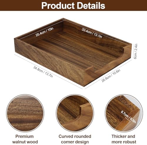 Multibey Walnut Wood Letter Tray for Desk, A4 Paper File Holder Organizer - Image 4