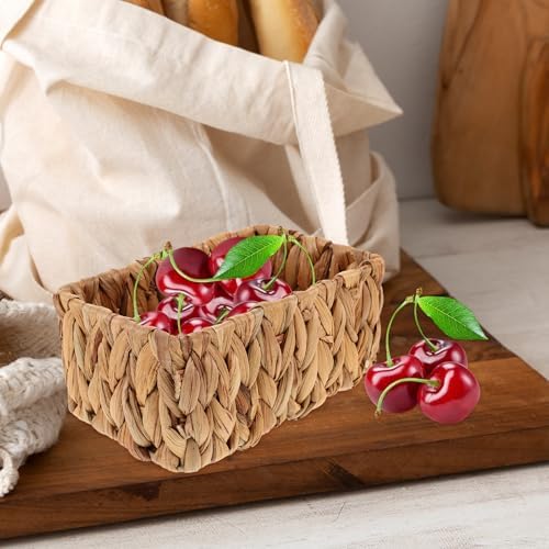 SHINEOFI Woven Storage Basket Small Handwoven Seagrass Basket Organizer for Shelves Bathroom Toiletries Toilet Paper Storage Kitchen Fruit Home Desktop Organization Brown 7.48 X 4.33 X 3.14 in - Image 5