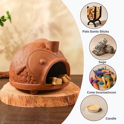 MOUGIGI Large Fish-Shaped Terracotta Palo Santo Holder-Cone Burner - Image 5