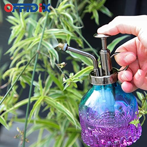 OFFIDIX Glass Plant Mister Spray Bottle, Mini Vintage Spritzer, Indoor/Outdoor Watering Can with Bronze Plastic Top Pump - Image 3