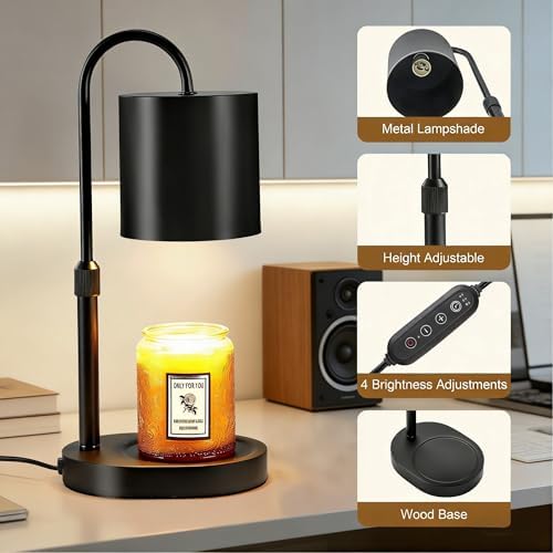 Dreamholder Electric Candle Warmer Lamp with Timer, Dimmable Candle Lamp with Adjustable Height, Wax Melter for Jar Candles Wood Base Floral Home Decor Gifts for Women Mom, Black - Image 5