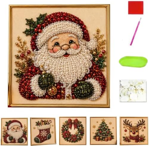 Oanruyan Christmas Pearl Diamond Painting Art Kit with Frame, DIY Pearl Beads Art Craft Kit for Adults Beginner, Gemstone Diamond Dots Beads for Home Decor Wall Art, Party Gift (Santa Claus) by Oanruyan