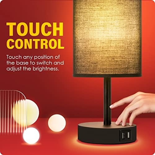 Yarra-Decor Bedside Lamp with USB Port - Touch Control Table Lamp for Bedroom 3 Way Dimmable Nightstand Lamp with Round Black Fabric Shade for Living Room, Dorm, Home Office (LED Bulb Included) - Image 5