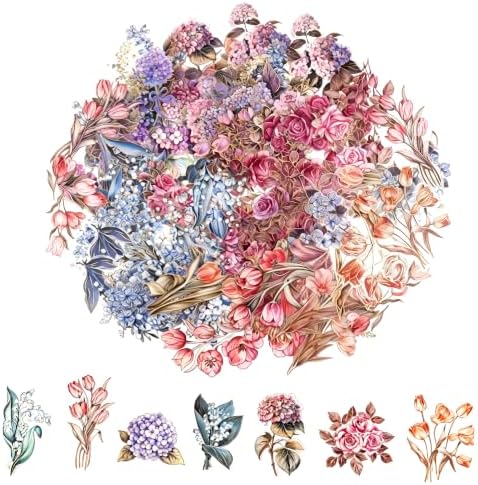 80Pcs Natural Flower Stickers for Scrapbooking,Self-Adhesive Transparent Flower Stickers Scrapbook Supplies Journaling Supplies for Adult Card Making Letters DIY Water Bottle Cards Decoration by Weenkilly