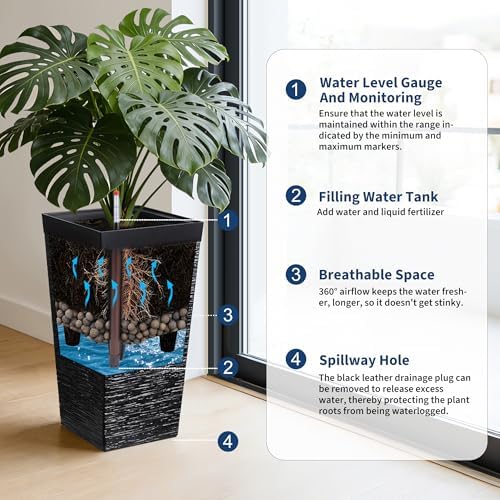 Garvee 22.5" Tall Outdoor Planters Set of 2, Self Watering Tall Planters - Image 3