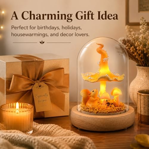 QUELIEN Mushroom Lamp in Glass Dome,Mushroom Gifts for Women - Warm LED Night Light for Bedroom Decor,Birthday Party Decorations,Ideal Birthday Gift Valentines Gift - Image 6