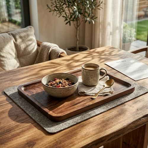 Bamber Wood Serving Tray Wooden Decorative Coffee Tea Platter Black Walnut 15.3 x 11.4 Inches - Image 4