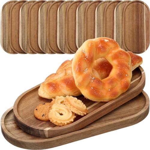Wenqik 18 Pieces Acacia Wood Tray Set 10 x 5 Inch Acacia Oval Wood Tray Platters Plates Set for Fruit Cheese Dessert Appetizer Vegetable Charcuterie BBQ Party Weddings Supply by Wenqik