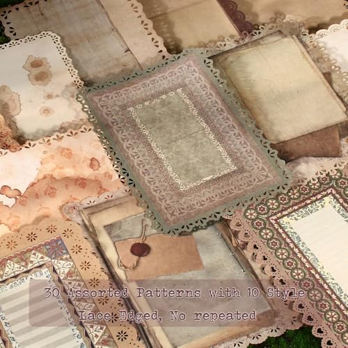30 Sheets Lace Edged Vintage Scrapbook Paper, Assorted Set - 3 Pack Background Stationery Paper Ephemera for Junk Journaling Supplies, Scrapbooking, Collage, Letter Writing - Image 3