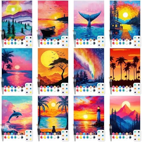 Ctosree 12 Pack Paint and Sip Kit Pre Drawn Canvas, Vivid Sunset, 10x8'' by Ctosree