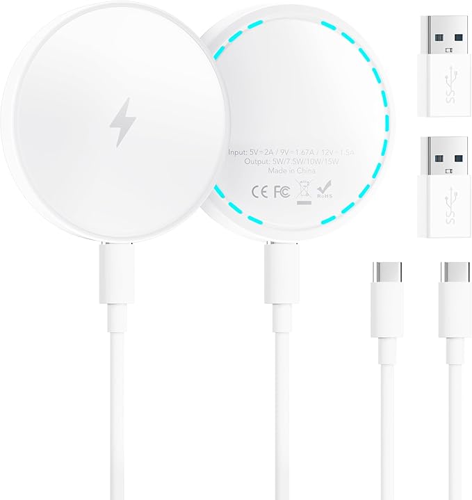MagSafe Charger 2 Pack 15W Magnetic Wireless Charger Fast Charging Pad with 4.2 FT Type C Cable Compatible with iPhone 17/16/15/14/13/12 Series & AirPods 4/3/2/Pro Magnetic MagSafe Charging Pad